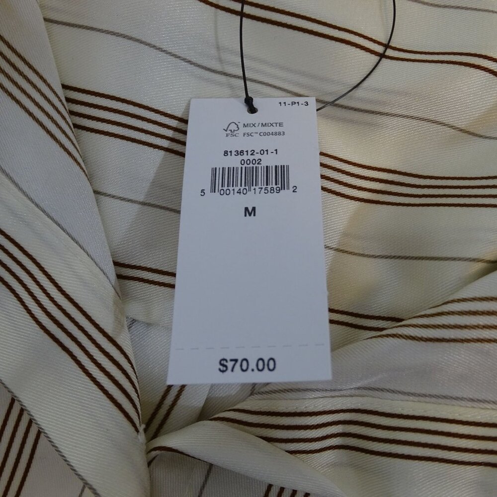 Banana Republic Classic Perfect Silky Shirt Stripe Button Up Brown Size M NEW - Picture 8 of 13